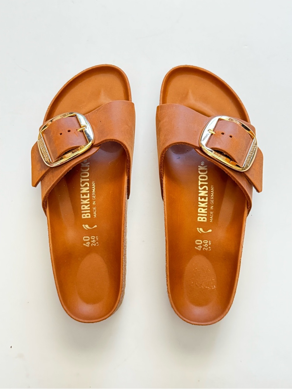Birkenstock Tan Madrid Big Buckle Slide Sandals size 40